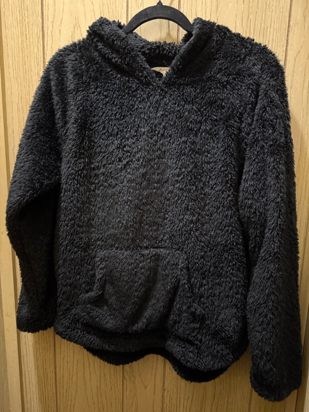 Cozy Plush fuzzy Hooded Pullover - Black